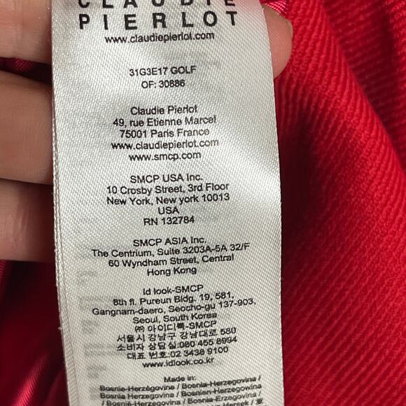 Claudie Pierlot red collarless full zip coat jacket ruffle shoulder 38 US 6 - Picture 6 of 10